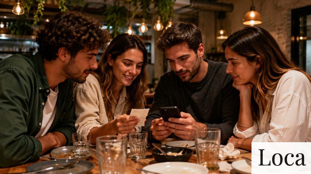 Amigos repartiendo los gastos de una cena