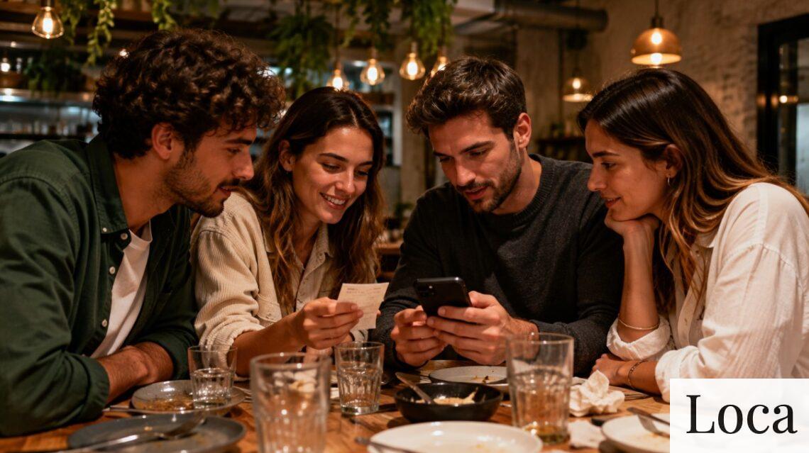 Amigos repartiendo los gastos de una cena